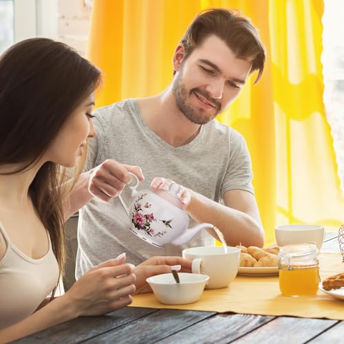 London Boutique teapot with Infuser - Tea Pot infusers for Loose Tea -700ml Capacity Perfect 2 Cup teapot -Easy Grab Handle Teapots (Rose Bird Butterfly Pink)