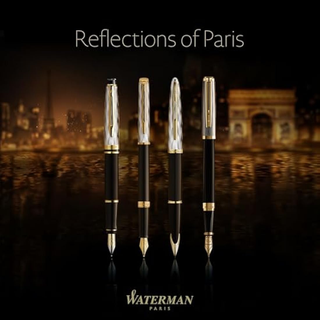 Waterman Expert Ballpoint pen | Metal & Black Lacquer with Gold trim & Chiselled cap | Medium tip | Blue Ink | Gift Box