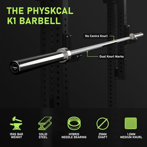 PhysKcal 15kg Olympic Barbell for Women, 6.6ft Barbell 33lb, Women?s Barbell for Squat, Deadlift, Bench Press and Hip Thruster, Weight Plates