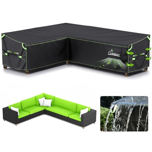 UIRWAY L-Shape Garden Furniture Cover Waterproof with Air Vent, 222x286x87cm Heavy Duty 420D Oxford Fabric Outdoor Rattan Corner Sofa Cover with