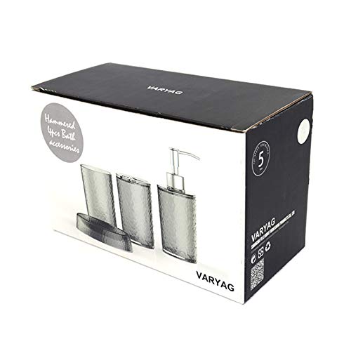London Boutique 4 Pieces Bathroom Accessory Set Clear Soap Dispenser Toothbrush Holder Tumbler Soap dish (Clear White)