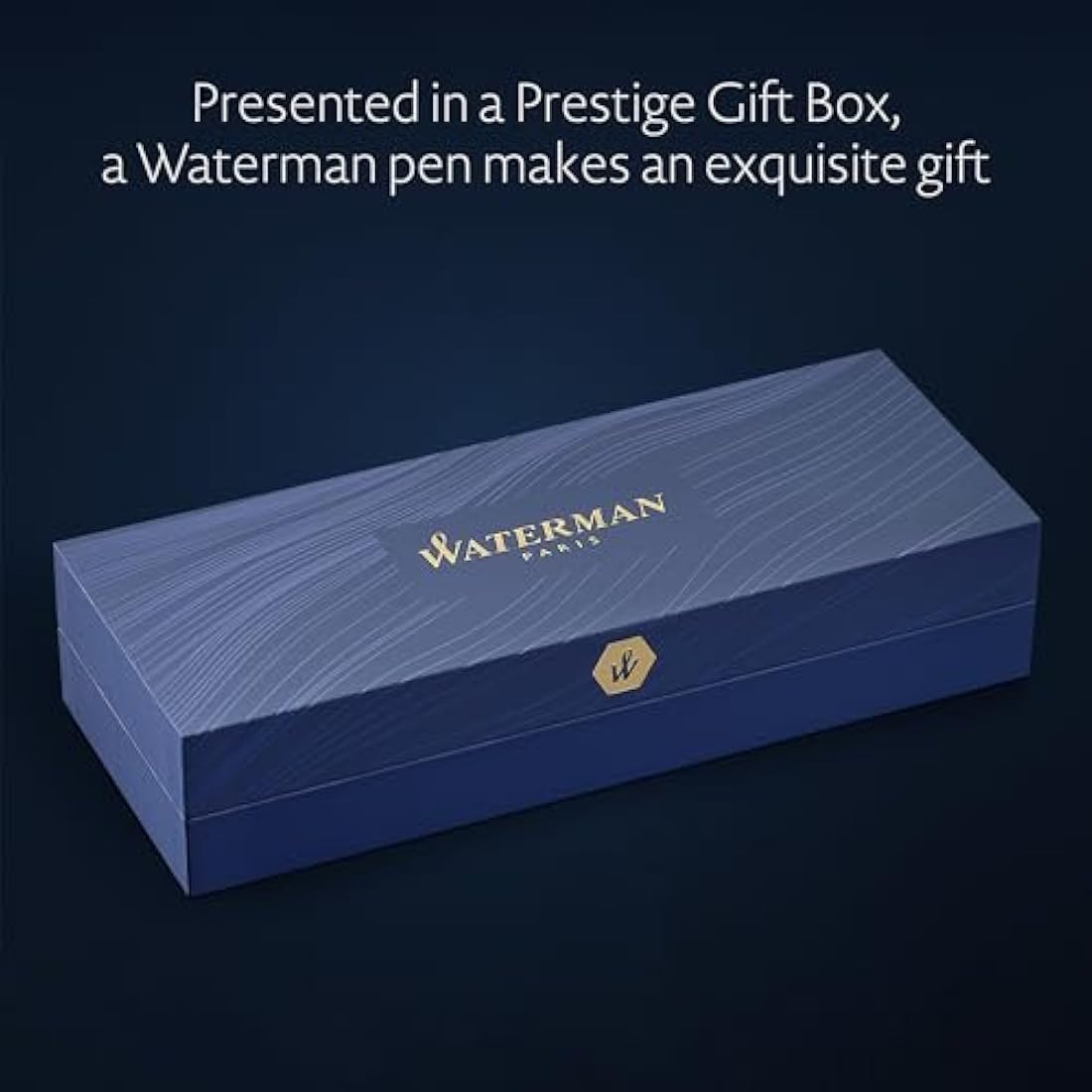 Waterman Expert Ballpoint pen | Metal & Black Lacquer with Gold trim & Chiselled cap | Medium tip | Blue Ink | Gift Box