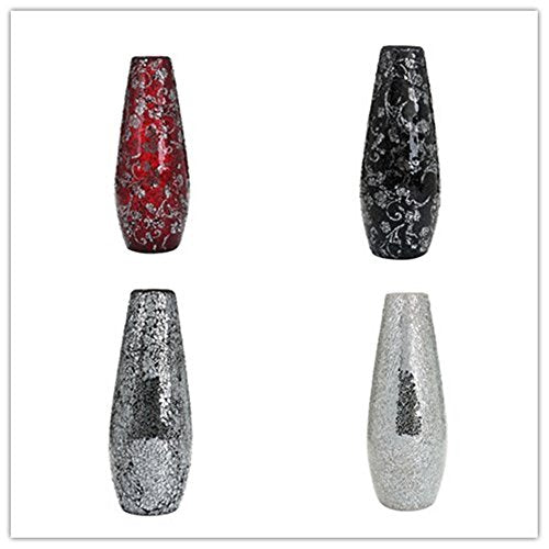 London Boutique Large Tall Vase 18" 40cm Vases for Flowers Handmade Decorative Mosaic Glitter Vase Sparkled Glass gift present (Large Black Rose)