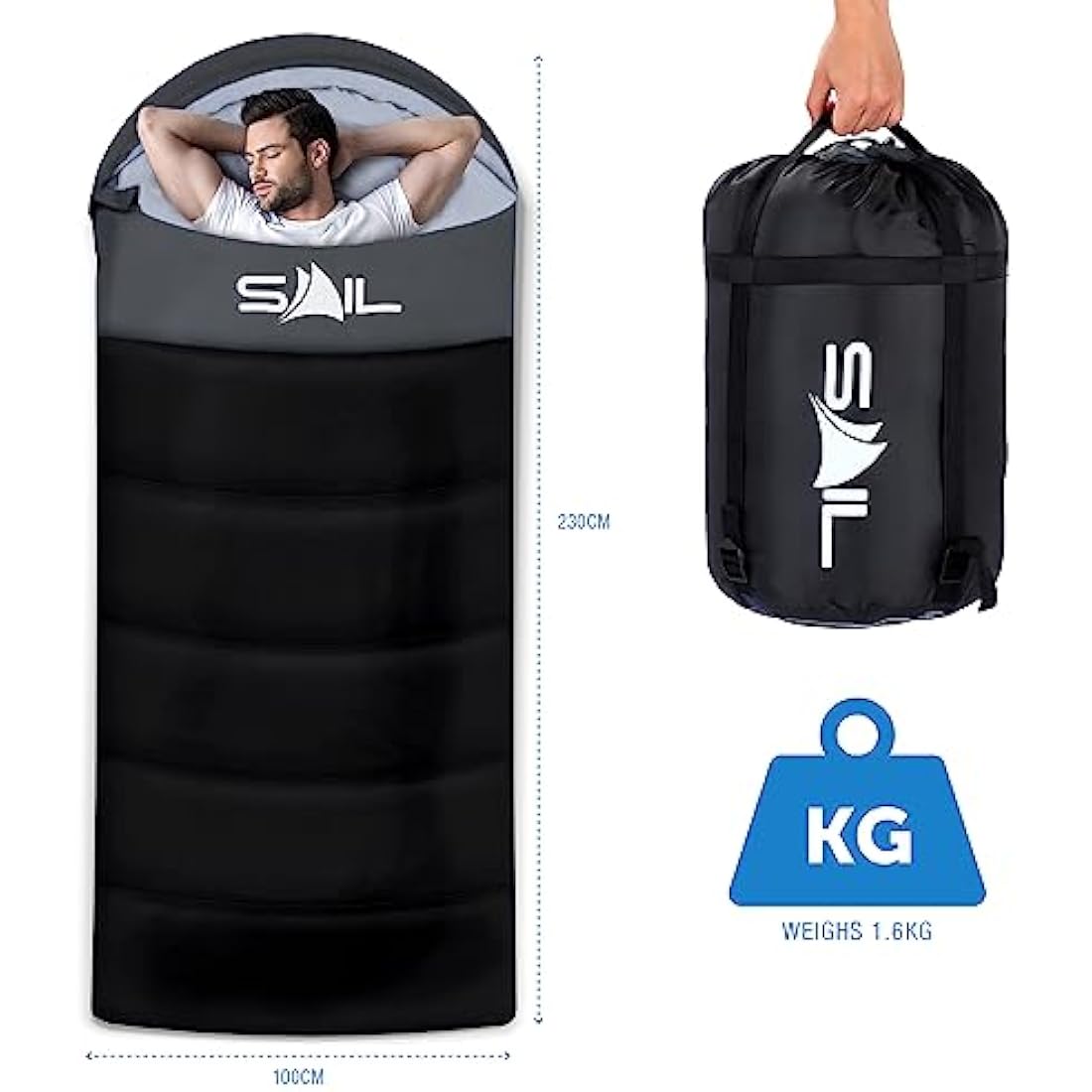 SAIL XL Sleeping Bag Extra Wide for Big & Tall Person 3-4 Season 1.6KG - 2.7KG Lightweight,Waterproof Indoor & Outdoor Use for Adults for Hiking, Backpacking and Camping
