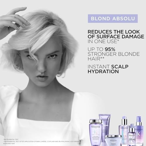 Kérastase Blond Absolu, Anti-Brass Purple Hair Mask, For Lightened & Highlighted Cool Blonde Hair, With Hyaluronic Acid & Edelweiss Flower, Masque Ultra Violet, 200ml