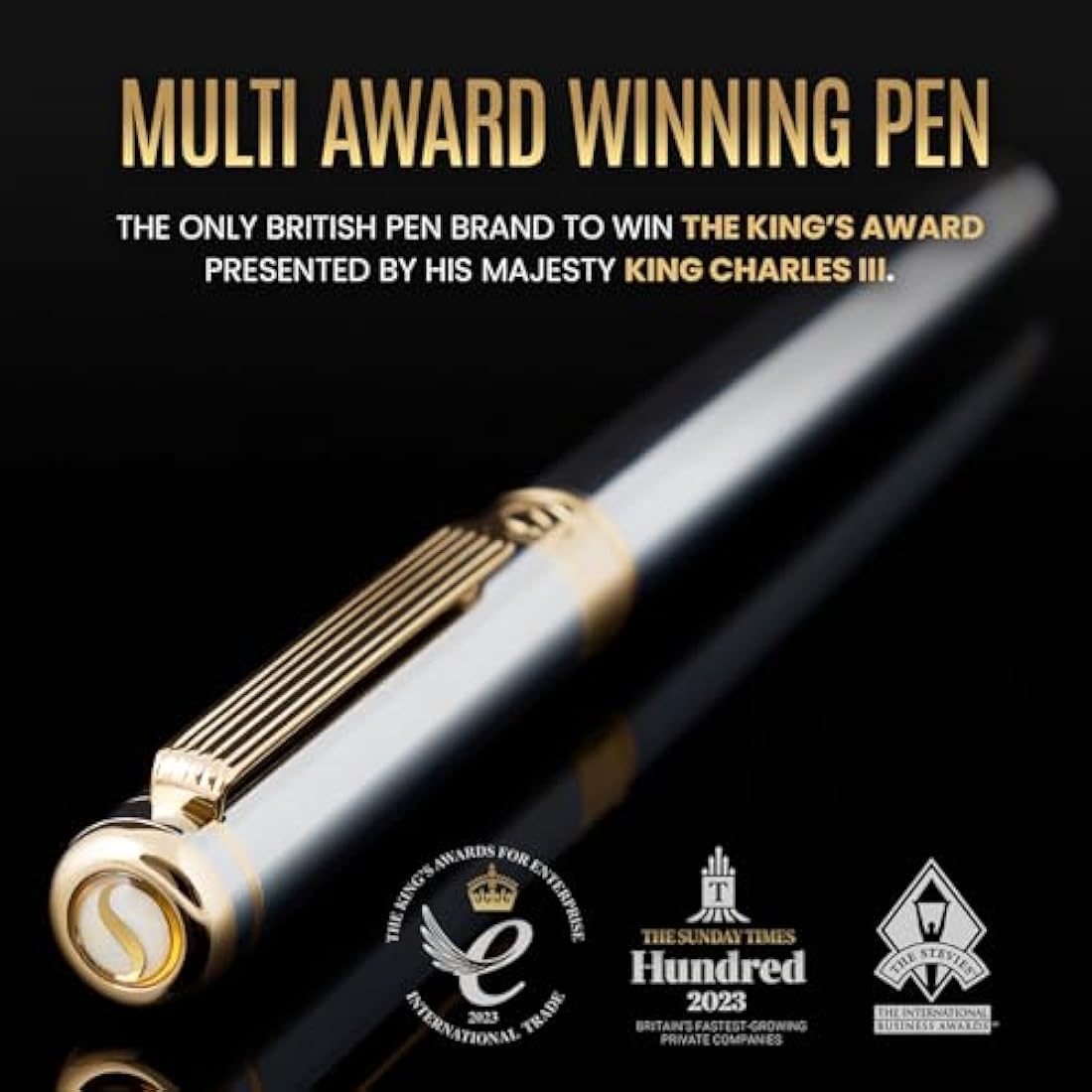 Scriveiner Silver Chrome Fountain Pen - Stunning Luxury Pen, Real Gold Plating, Schmidt Gilded Nib (Extra Fine), Best Pen Gift Set for Men & Women Professional Executive Office Nice Designer Pen