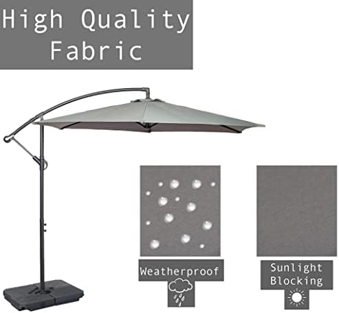 GardenCo 3m Cantilever Banana Parasol INCLUDES BASES & COVER - Hanging Parasol with Crank Handle - Outdoor Garden and Patio Sun Shade (Grey)