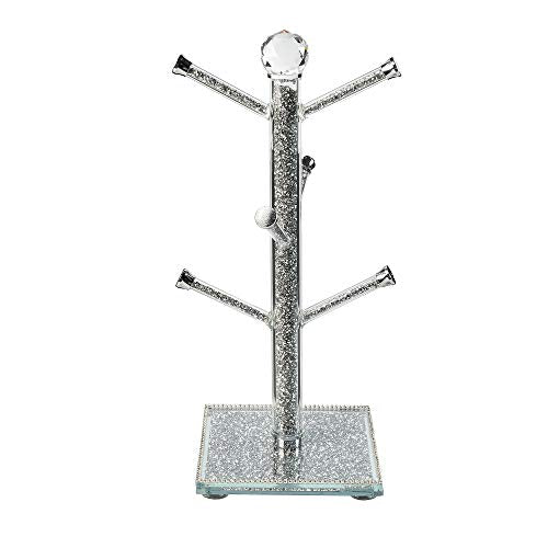 London Boutique Crystal Kitchen Mug Holders Free Standing Sparkle Crushed Diamond Filled Square base 15.7 Inches Height