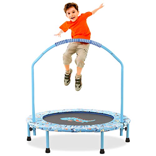 Kids Trampoline with Foldable Bungee Rebounder Adjustable Handrail and Safety Padded Cover Mini Trampoline for Indoor and Outdoor use (Light blue)