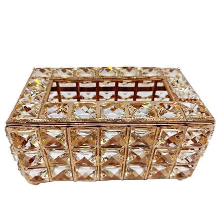 Rectangular Crystal Tissue Box Cover, Clear Glass Tissue Box Cover Gold Crystal Napkin Holder Facial Tissues Holder Dispenser for Hmoe