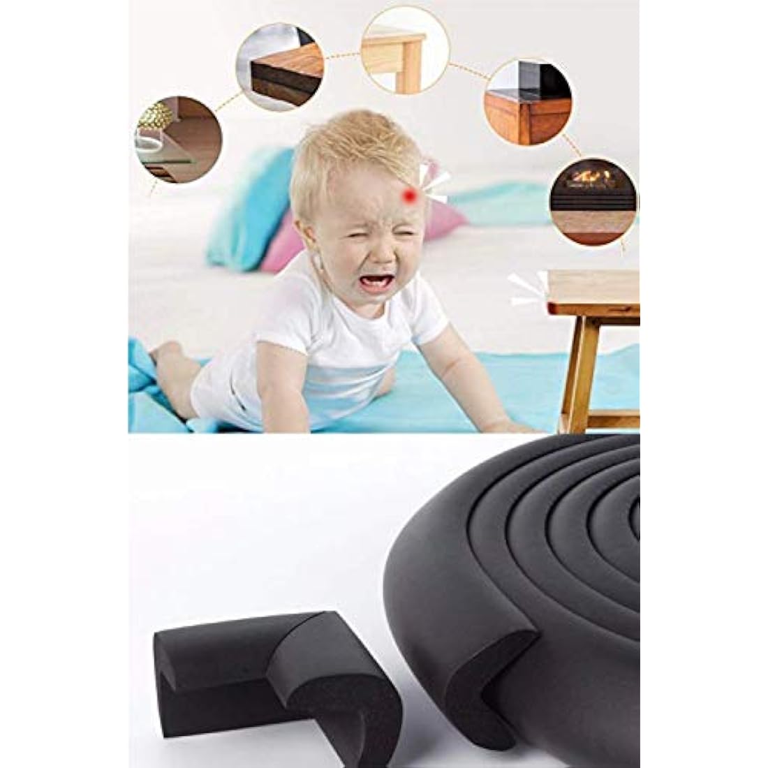 Baby Corner Guards, Fairy Baby 17Pcs Baby Proofing Kit Child Safety 1 Edge Protection 19.68 ft + 8 Corner Protectors +2 Cabinet Latch Locks + 4 Cabinet Strap Locks+ 2 Door Stopper Guards