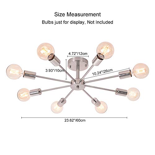 OYIPRO Ceiling Light Modern, 8-Light Chandelier, Semi-Flush Mount Indoor Lighting Fixture, E27 Base Nickel Lamp, for Living Dining Room Bedroom