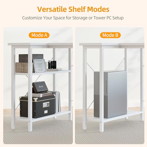 BEXEVUE L Shaped Corner Desk - 120x70 cm Study Office Gaming Desk, Computer Desk Small Writing Table, Large Reversible Storage Shelves, Bookshelf
