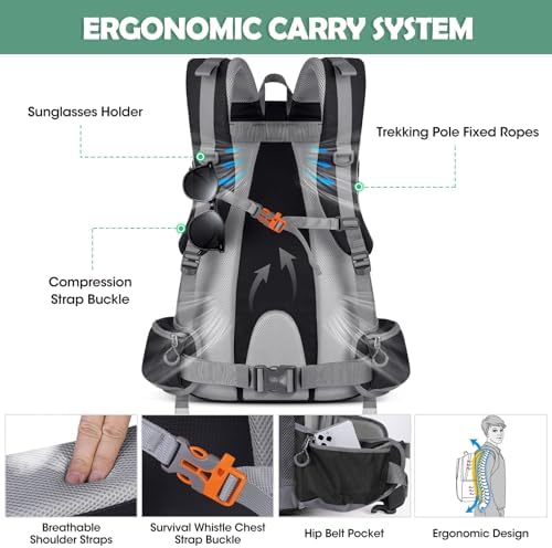NUBILY Hiking Backpack 50L Waterproof Camping Backpack with Large Shoes Compartment and Wet Pocket Rucksack for Men Women Camping Backpack Lightweight Travel Backpack for Outdoor Sports