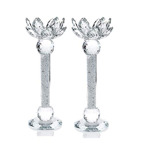 London Boutique Tea light Dinner Candle Holder Set 2 Crystal Lotus Flower Top Decorative Gift Present with swarovski crystal elements Gift Box