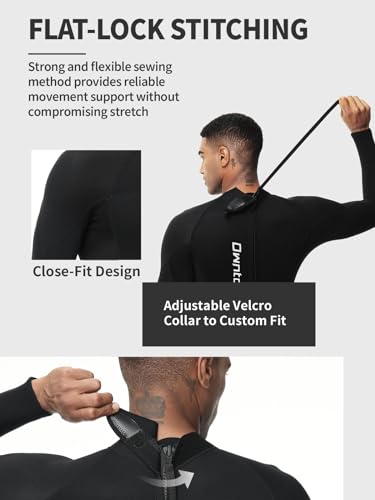 Owntop Men's Full Length 3/2mm Wetsuit, Ultra-Stretch Long Sleeve Winter Wetsuit, Back Zip Adult Neoprene Surfing Diving Wet Suit, Men Black XXL