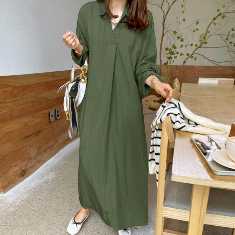 New Solid-color Turn-down CollarCotton-linen Long-sleeve