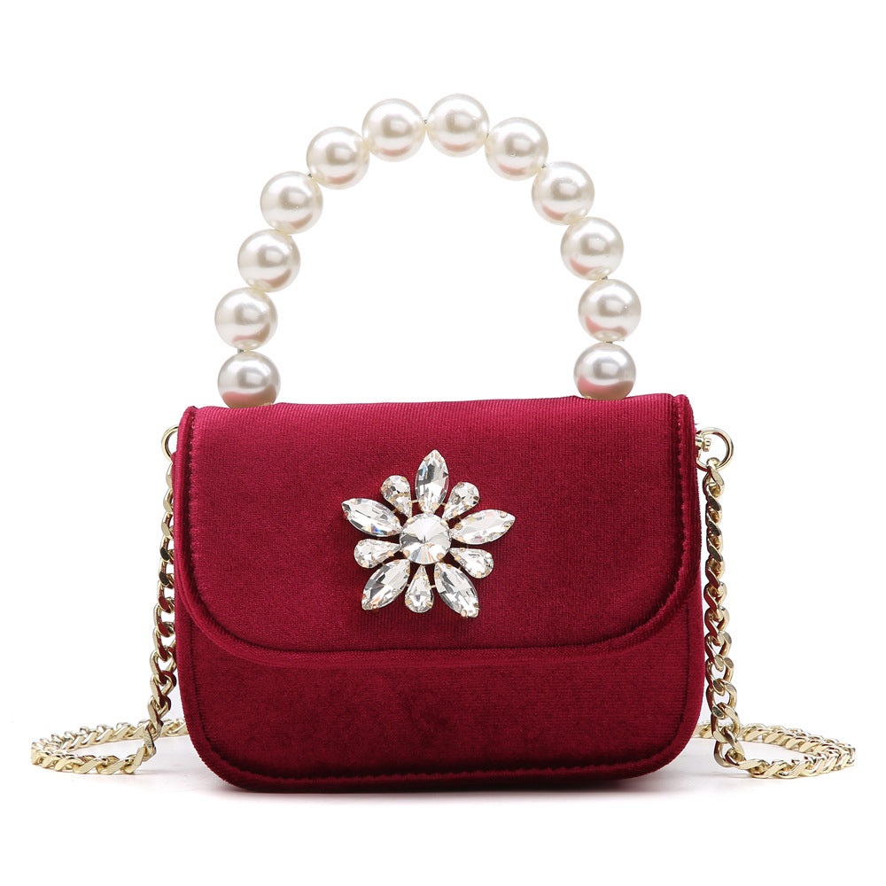 Women's Velvet Small Square Chain Shoulder Messenger Bag