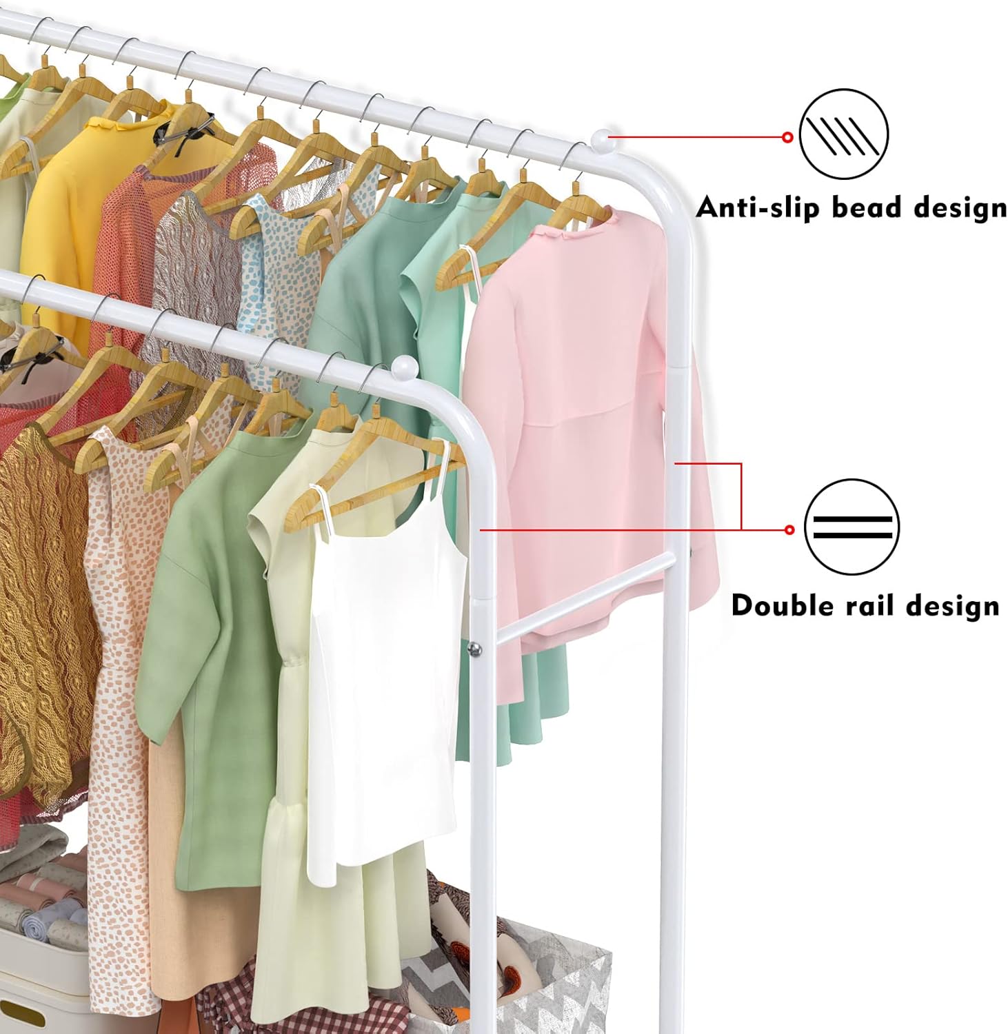 LOEFME 2-Tier Clothes Rail – Double Metal Garment Rack, White