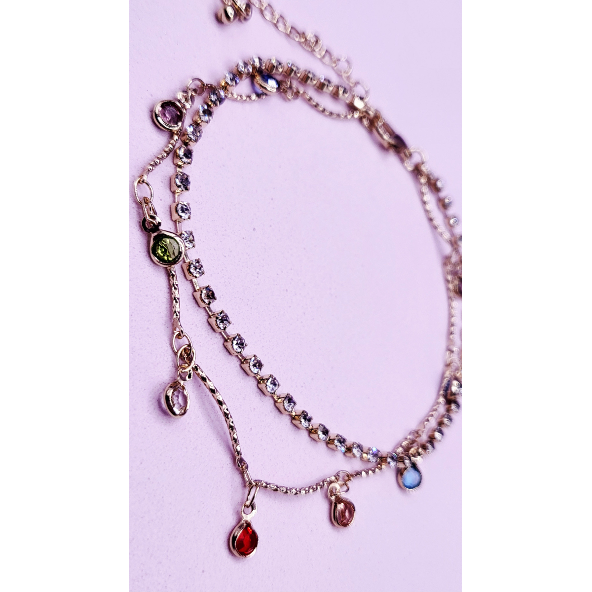Rainbow Crystal Charm Tennis Anklet