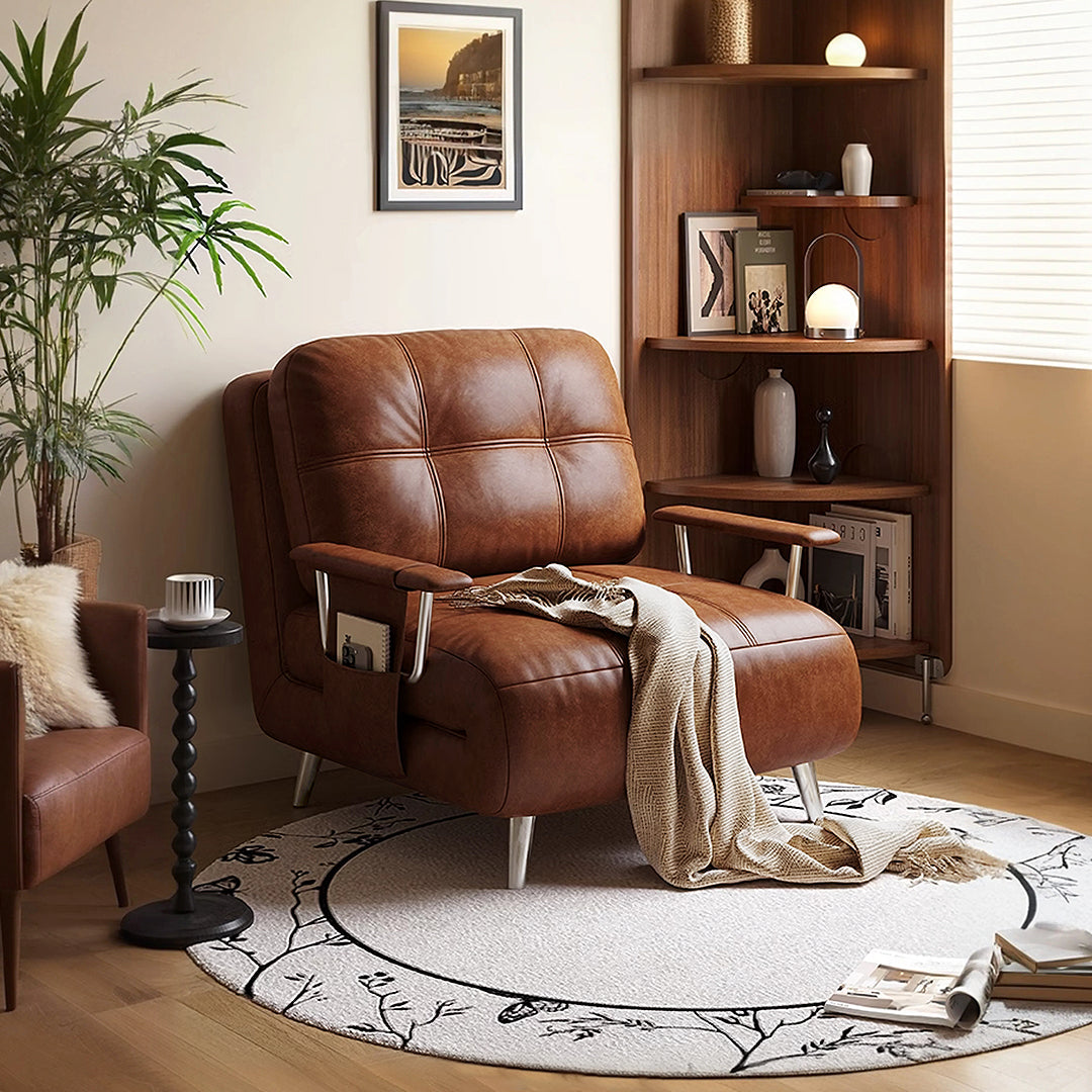 Riley Single Sofa Bed, Two Seater Sofa Bed, Black Leather
