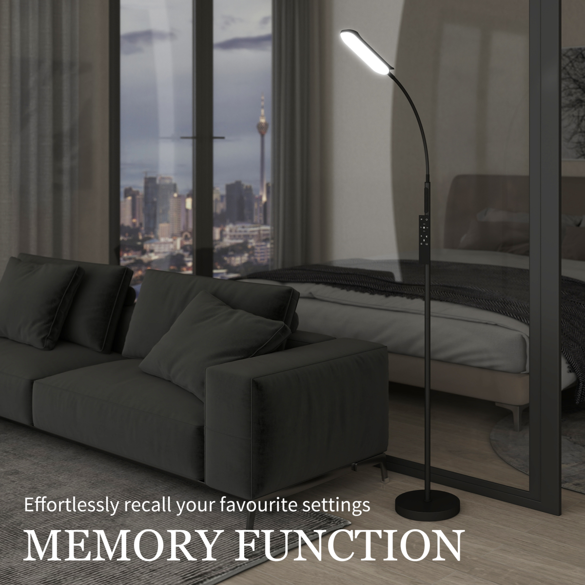 HOMCOM LED Floor Lamp for Living Room with Magnetic Remote Control, Black