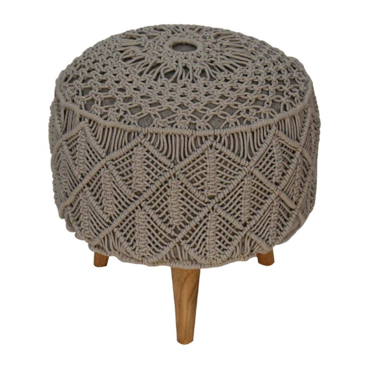 Artisan Furniture Solid Mango Wood Crotchet Grey Footstool