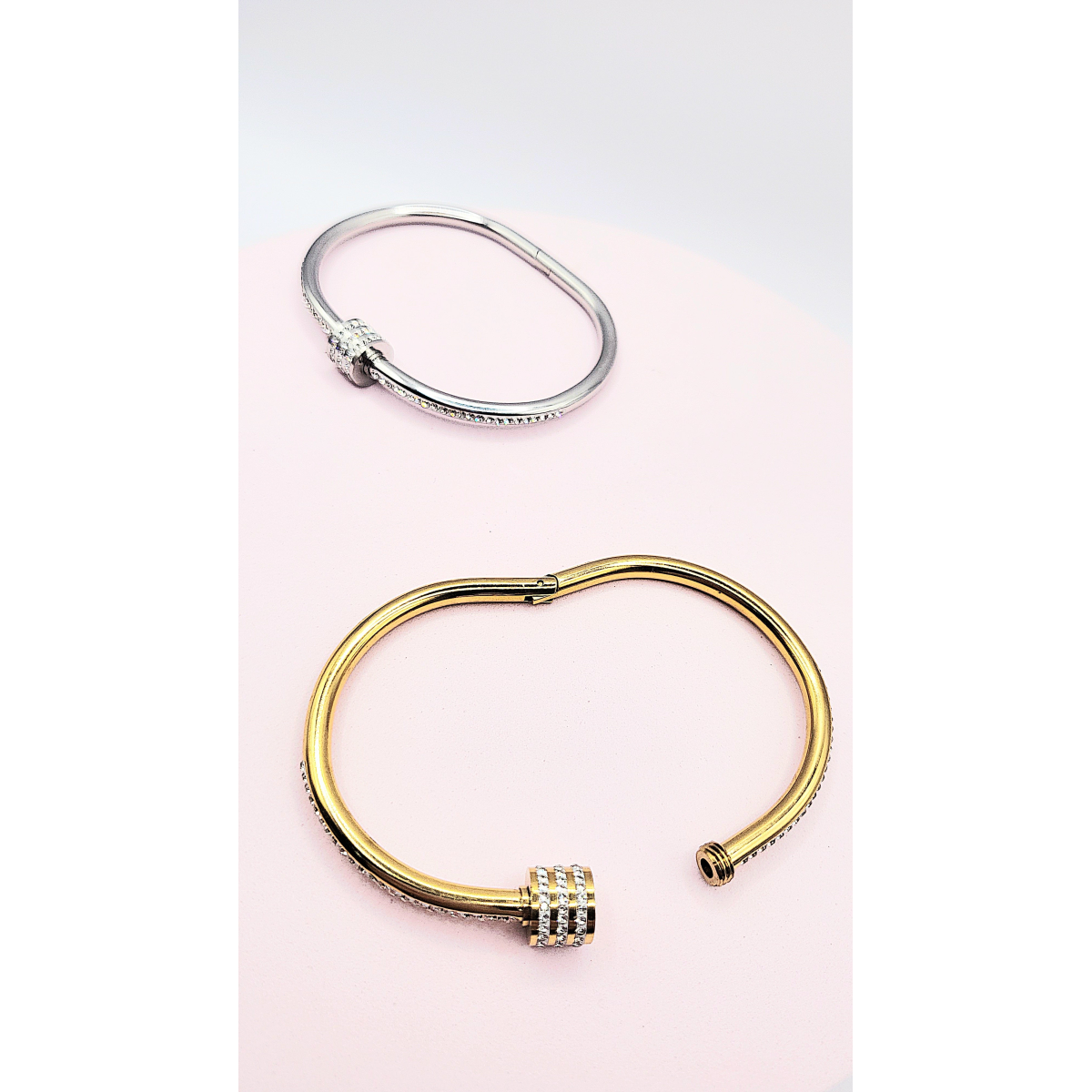 Curved Crystal Stacking Bangle Stainless Steel