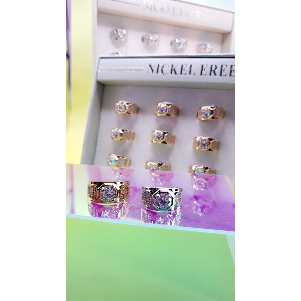 Men's Iced Out Crystal Box Set of 12 Rings
