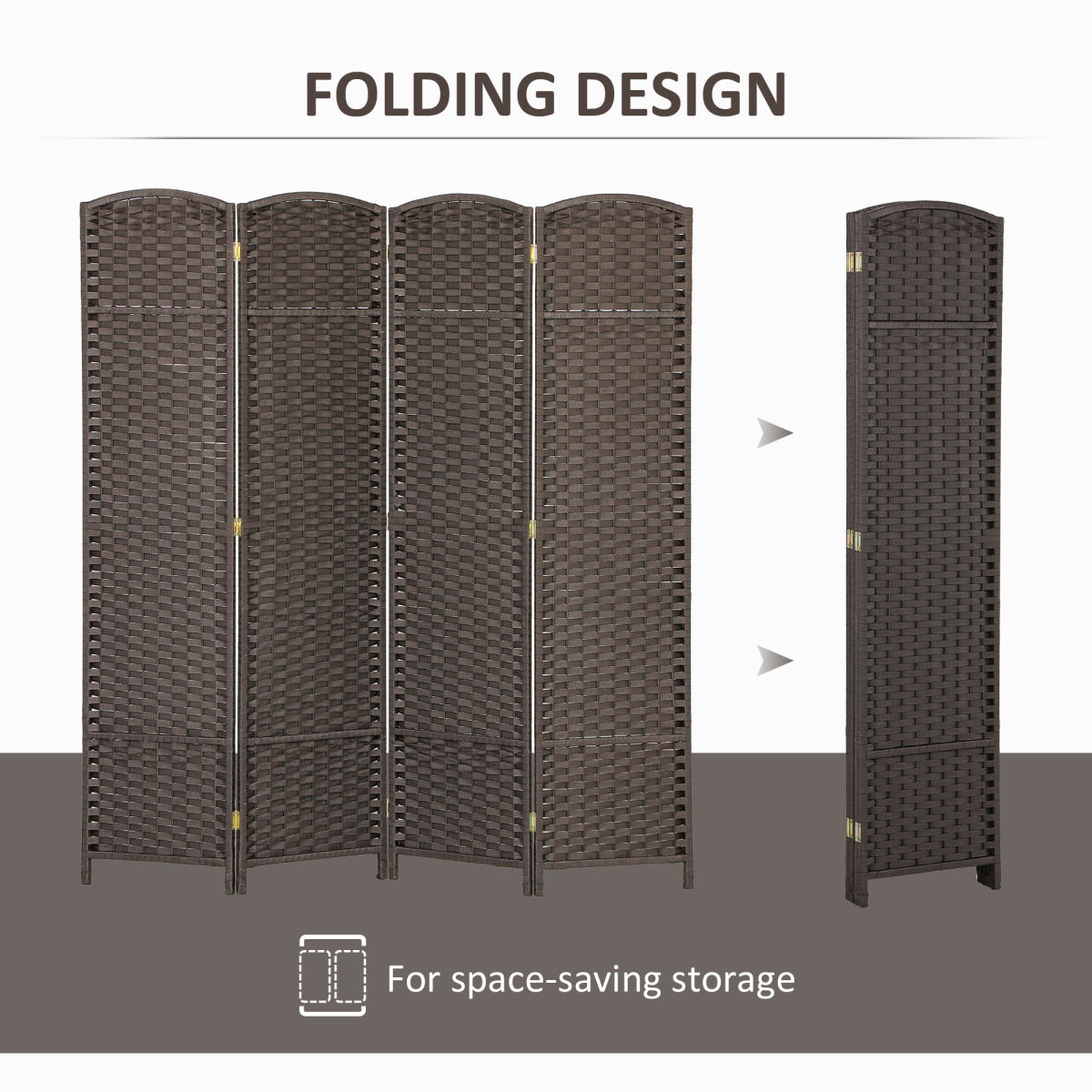 HOMCOM 4 Panel Folding Room Divider, Privacy Screen, 160 x 170cm, Brown