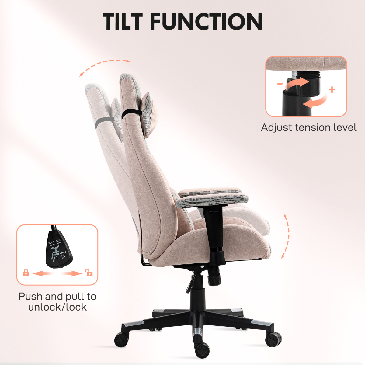 HOMCOM Gamer Computer Chair, Gaming Chair with Swivel Wheels, Pale Pink