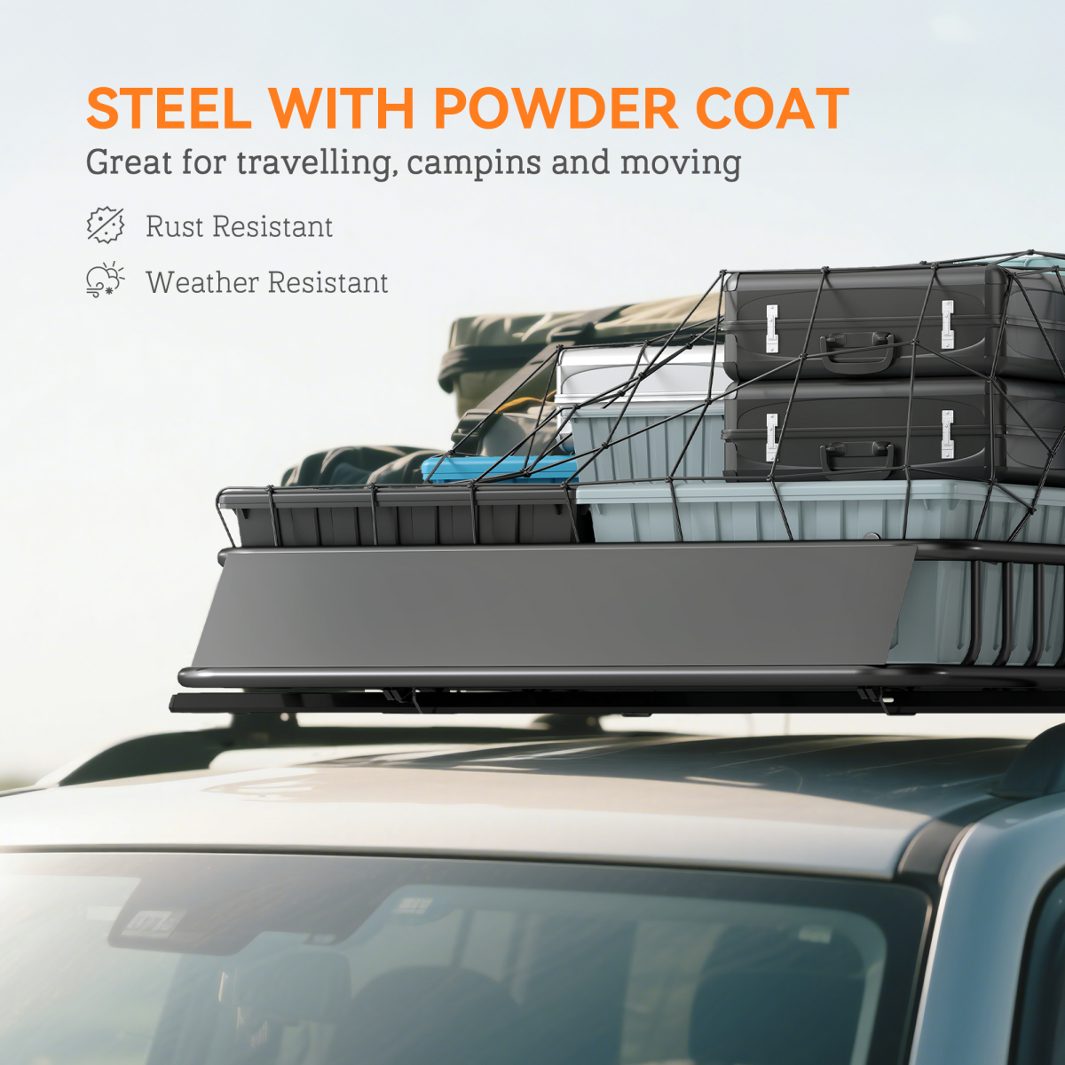 HOMCOM 90.7 kg Universal Roof Rack Basket, Steel Car Rooftop Luggage Holder
