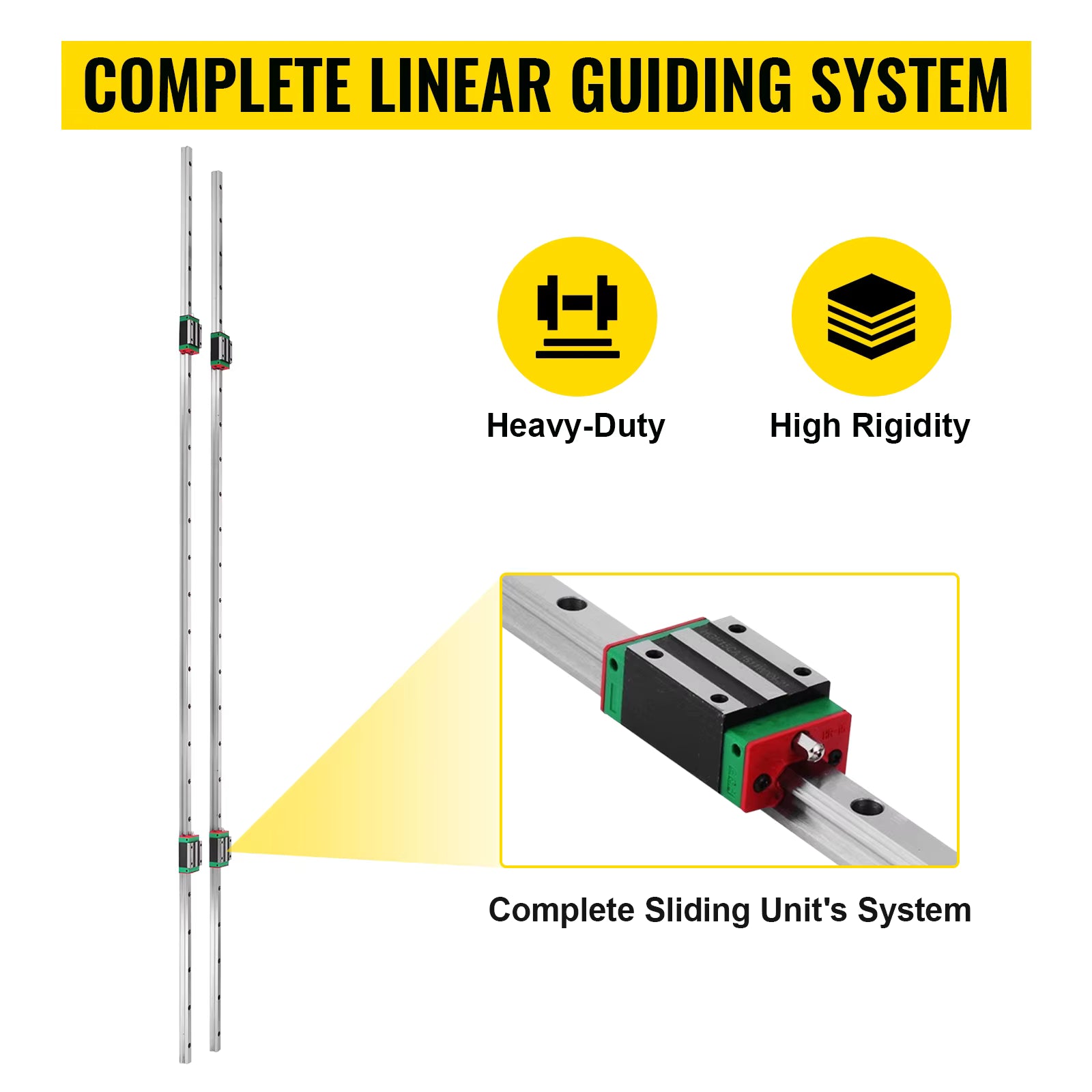 VEVOR Linear Guideway Rail Linear Slide Guide Rails HSR15/HSR20 1700-1500 mm with Bearing Block for DIY CNC Routers Lathes Mills