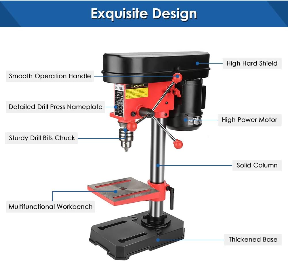 Mini Bench Drill Press 350W 5-Speed Pillar Drill with Cast Iron Base 220V