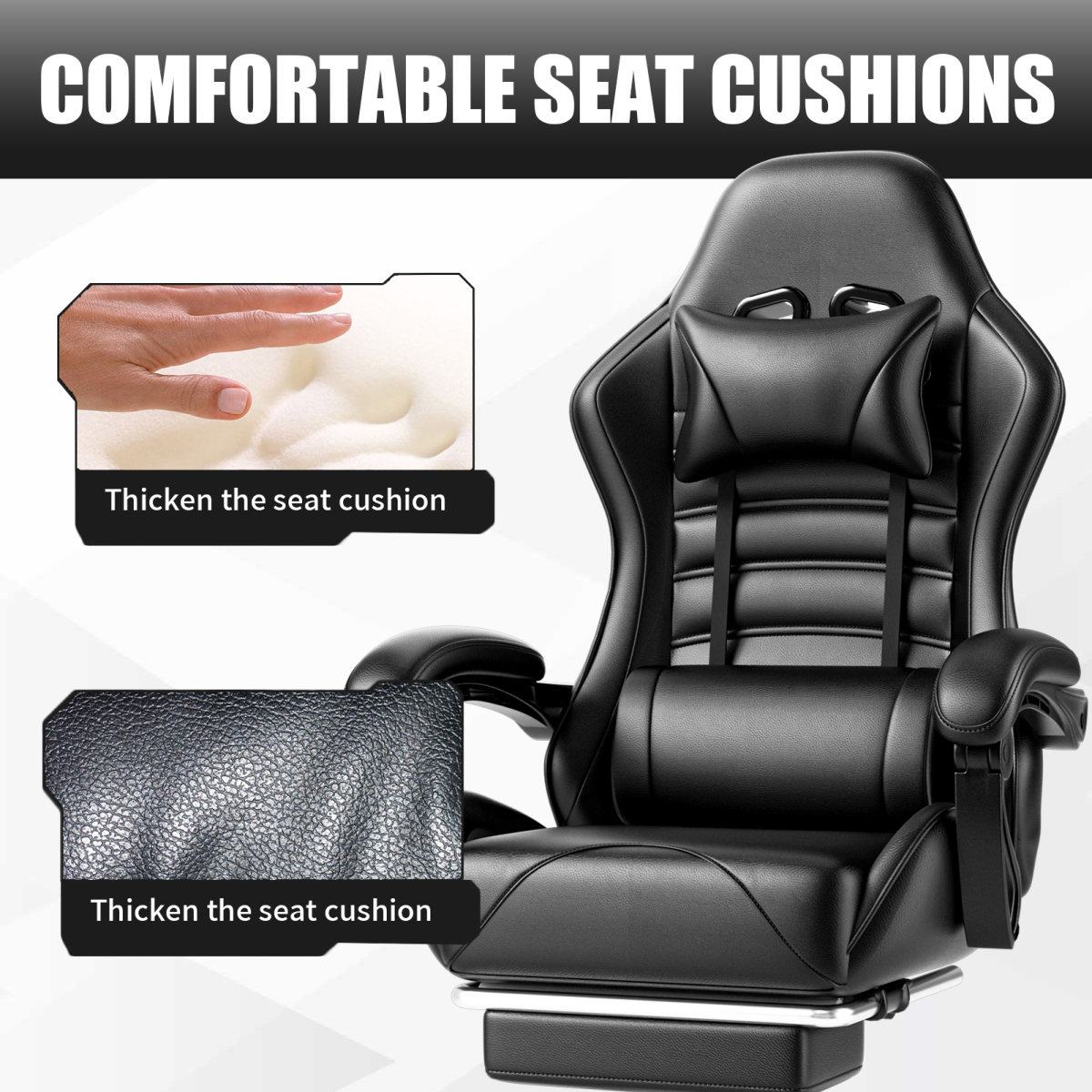 Video Game Chair for Adults, Computer Chair Gaming Chairs for Kids, Adjustable Lumbar Pillow Headrest Office Desk Chair Gamer Chair with Footrest