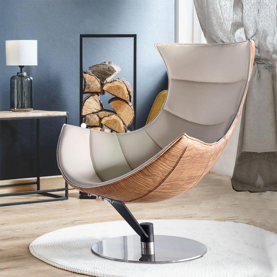 Lobster Lounge Swivel Chair With Ottoman, Walnut Texture