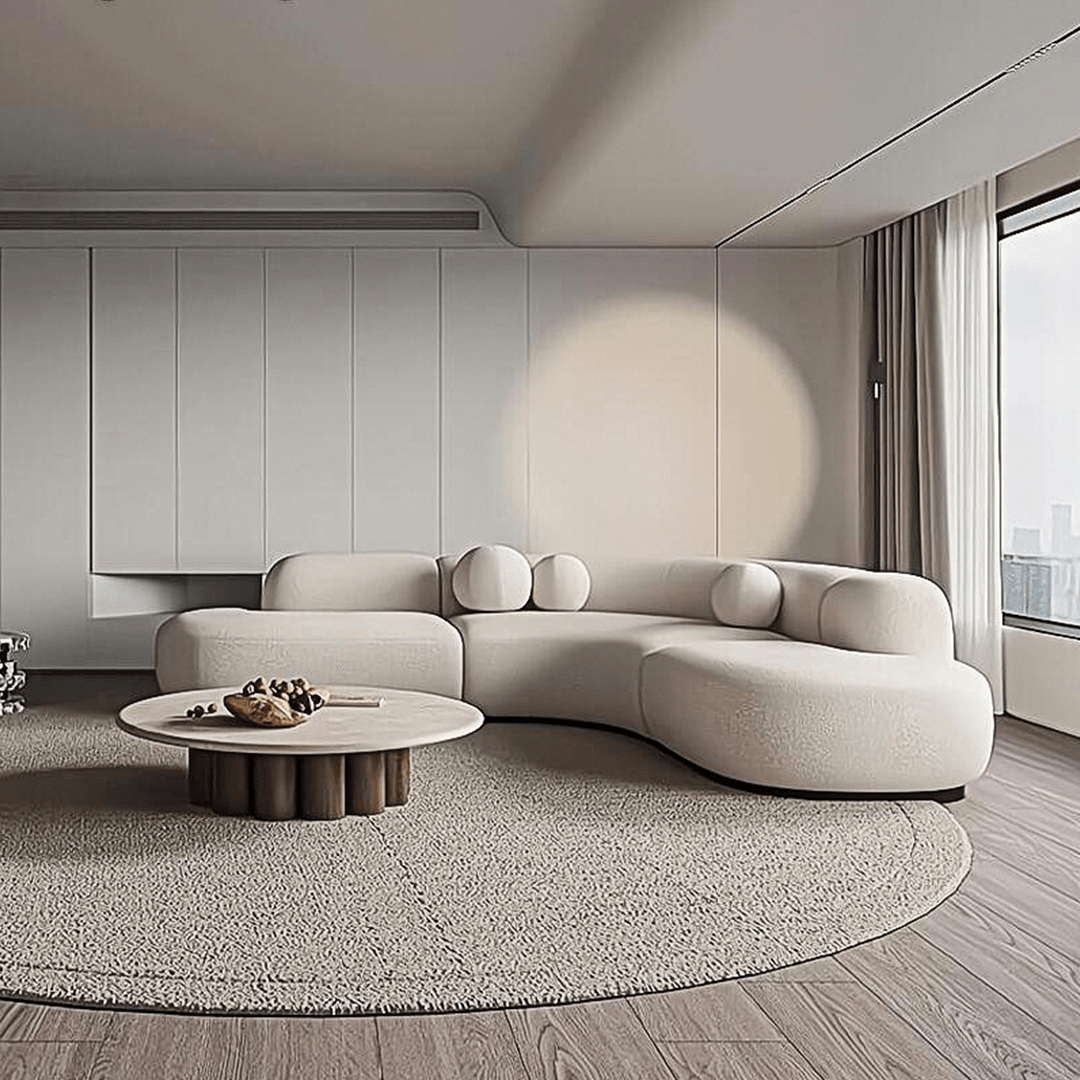 Eulalia Cream Curve Three Seater Sofa, Corner Sofa, Boucle