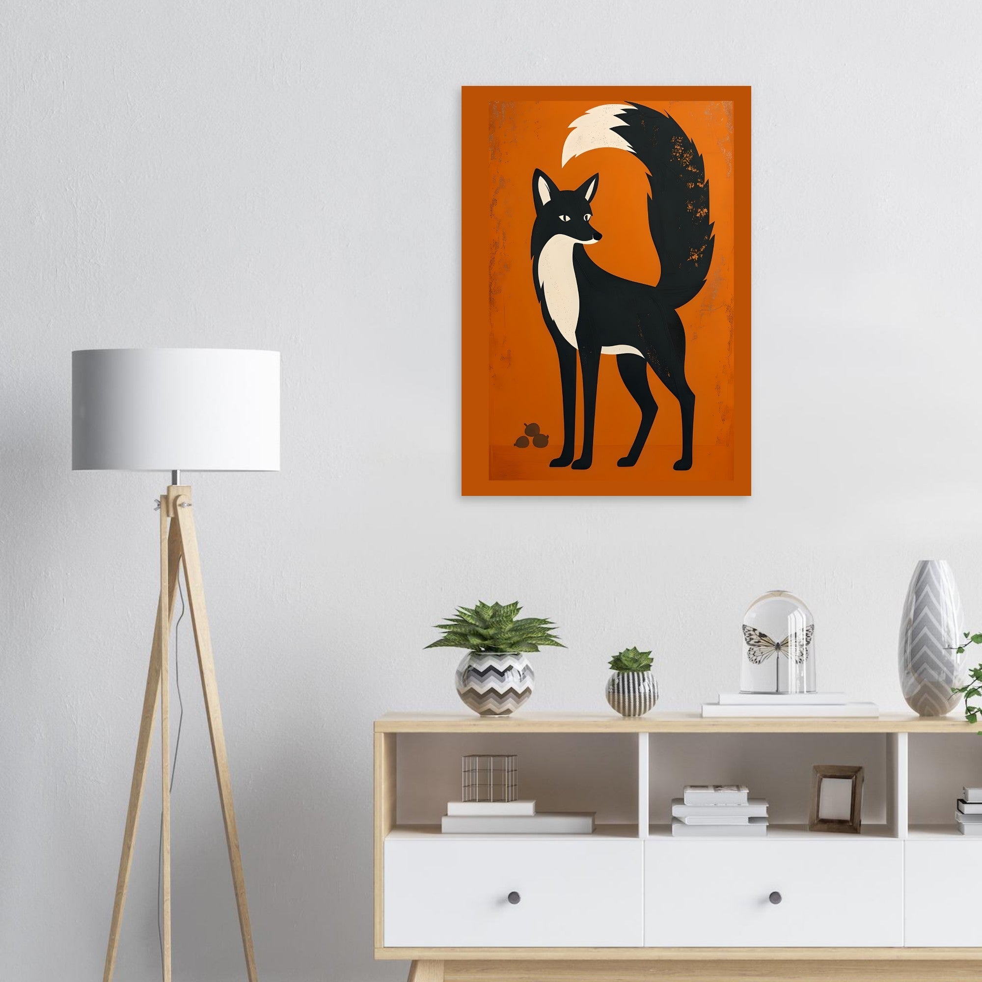 Modern Fox Poster - Scandinavian Woodland Animal Art - Retro Orange Minimalist Print for Home