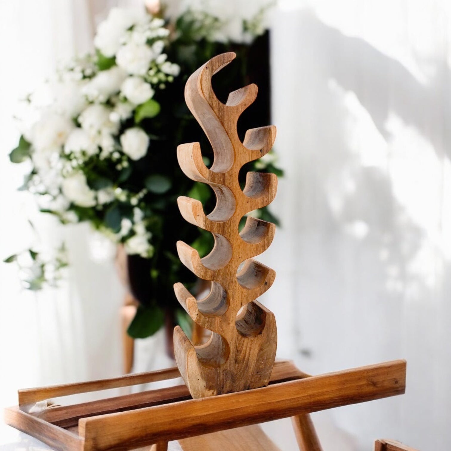 11 BOTTLE HAND CARVED WINE RACK