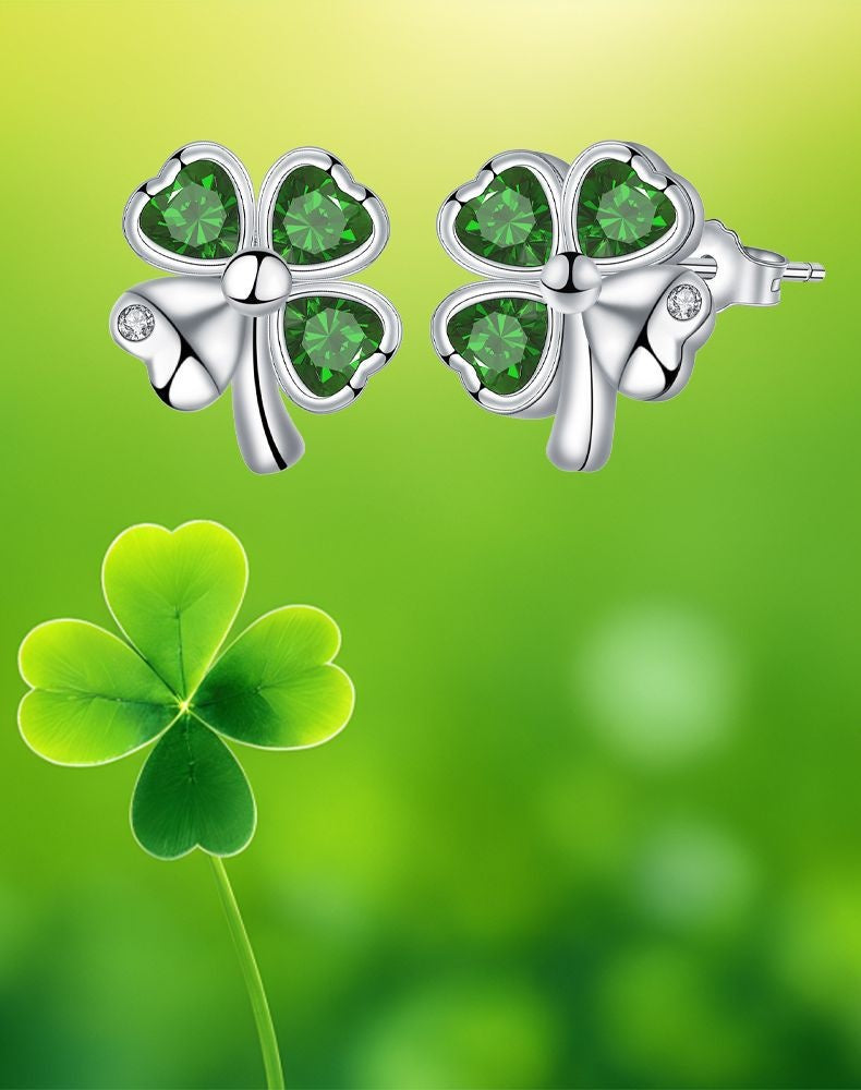 Silver Needle Natural Four-leaf Clover Lucky Earrings Female Gift For Mother's Day
