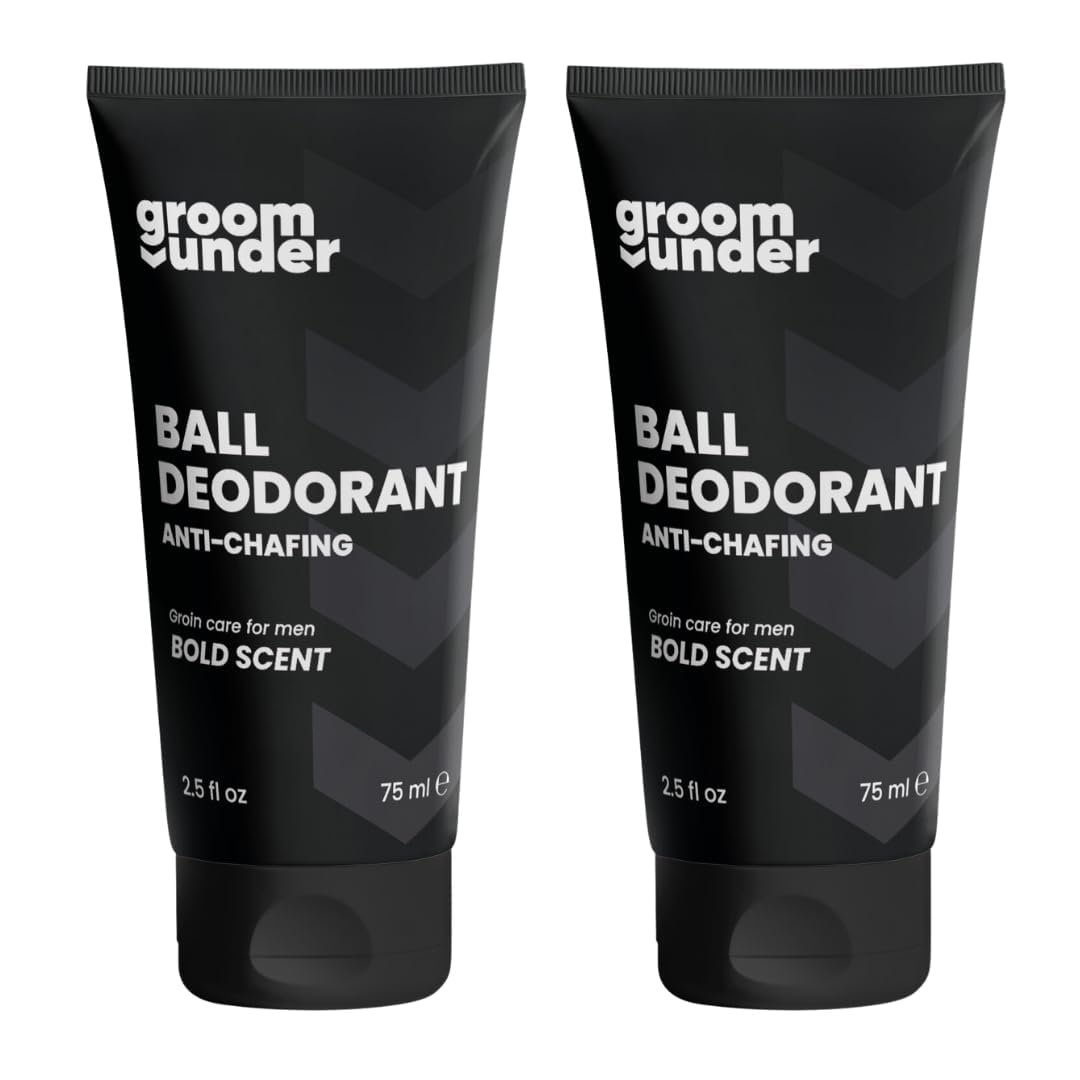 Groom Under, Anti-Chafing Men's Ball Deodorant, Protects Against Sweat, Odour & Irritation, Groin Care Moisturiser, Soothing Aloe Vera, 75ml (2-Pack)