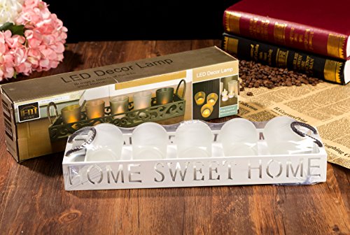 London Boutique Set 5 Tea Light Candle Holder Home Sweet Home with White Wooden Tray in Gift Box (Home Sweet Home Set 5)