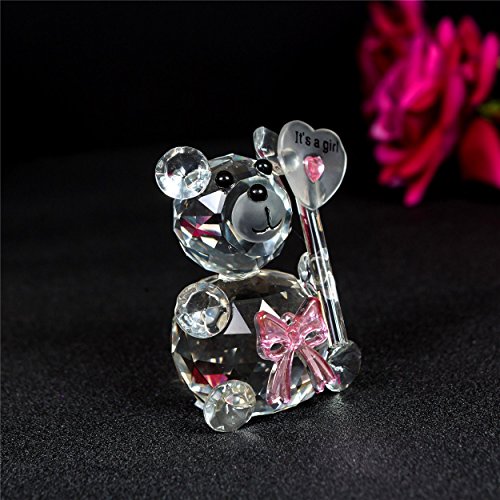 London Boutique Decorative Crystal Teddy Bear New Baby Girl Boy I love you Friendship Gift Prsent (It's a girl with Bow)