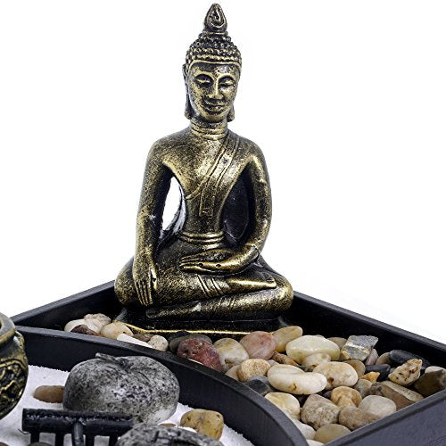 London Boutique Zen Garden Buddha Candle Holder Incense Holder white sand and decorative Stones (Thai Buddha)