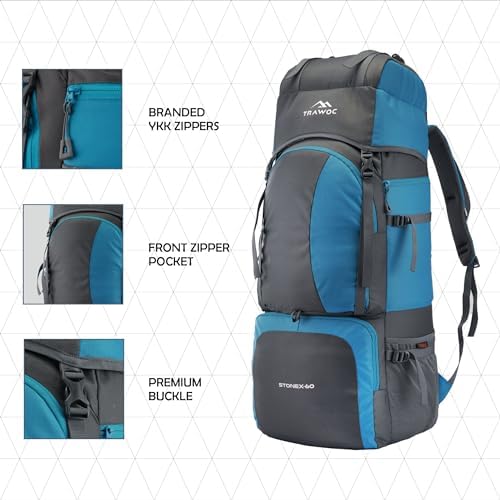 TRAWOC STONEX 60 Ltr Travel Backpack Trekking Rucksack bag for Men & Women Travel Bag Hiking Backback, HK001