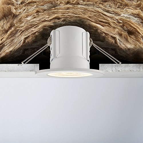 Fire Rated Downlights, Matt White Slimline Bathroom/Shower IP65 Ceiling Lights, LED Cool White 4000K, 8.5W 820 Lumens, 60 Degree Beam Angle, Long-Life 25,000 Hours - Pack of 4