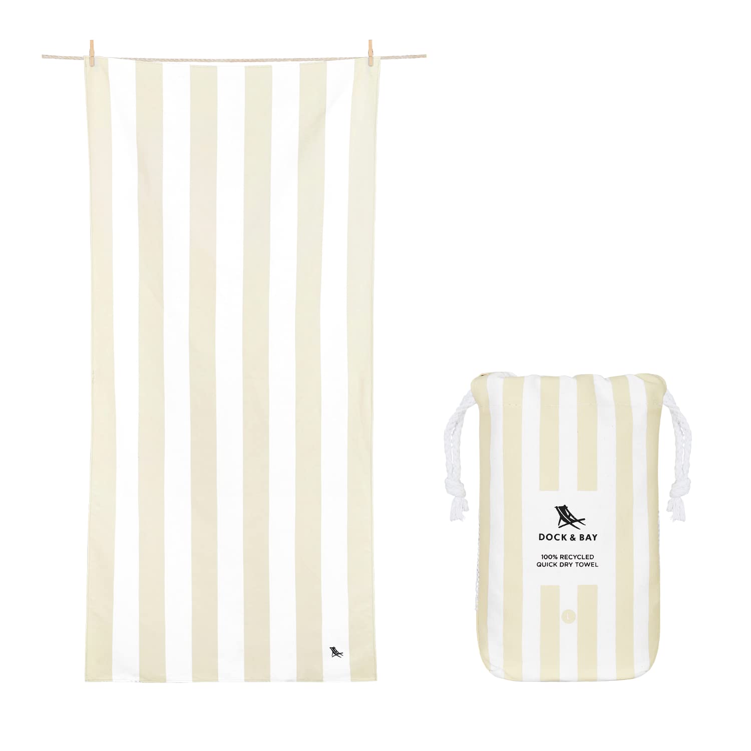 Dock & Bay Beach Towel - Quick Dry, Sand Free - Compact, Lightweight - 100% Recycled - Includes Bag - Cabana Light - Bora Bora Beige - Large