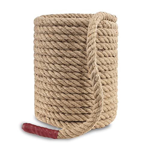 EMEKIAN 25mm Natural Thick Jute Rope, 30M Twisted 4 Strand Fiber Hemp Rope, Strong Jute Twine String for Gardening, Craft, Bundling, Camping,