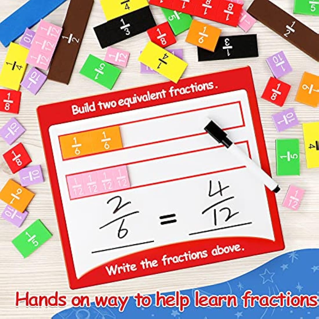 Torlam Magnetic Fraction Tiles & Fraction Circles Activity Set - Math Manipulatives for Elementary School - Fraction Magnets & Resources - Fraction Strips & Bars