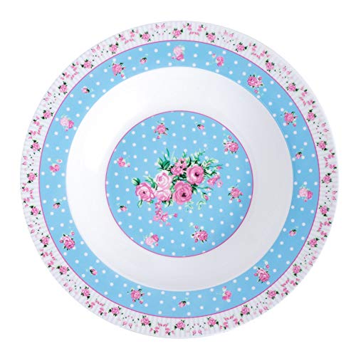 Porcelain Fine China Soup Pasta Bowls Wide Rimmed Set 4 Gift Box 9 inch 23cm (Rose Blue)